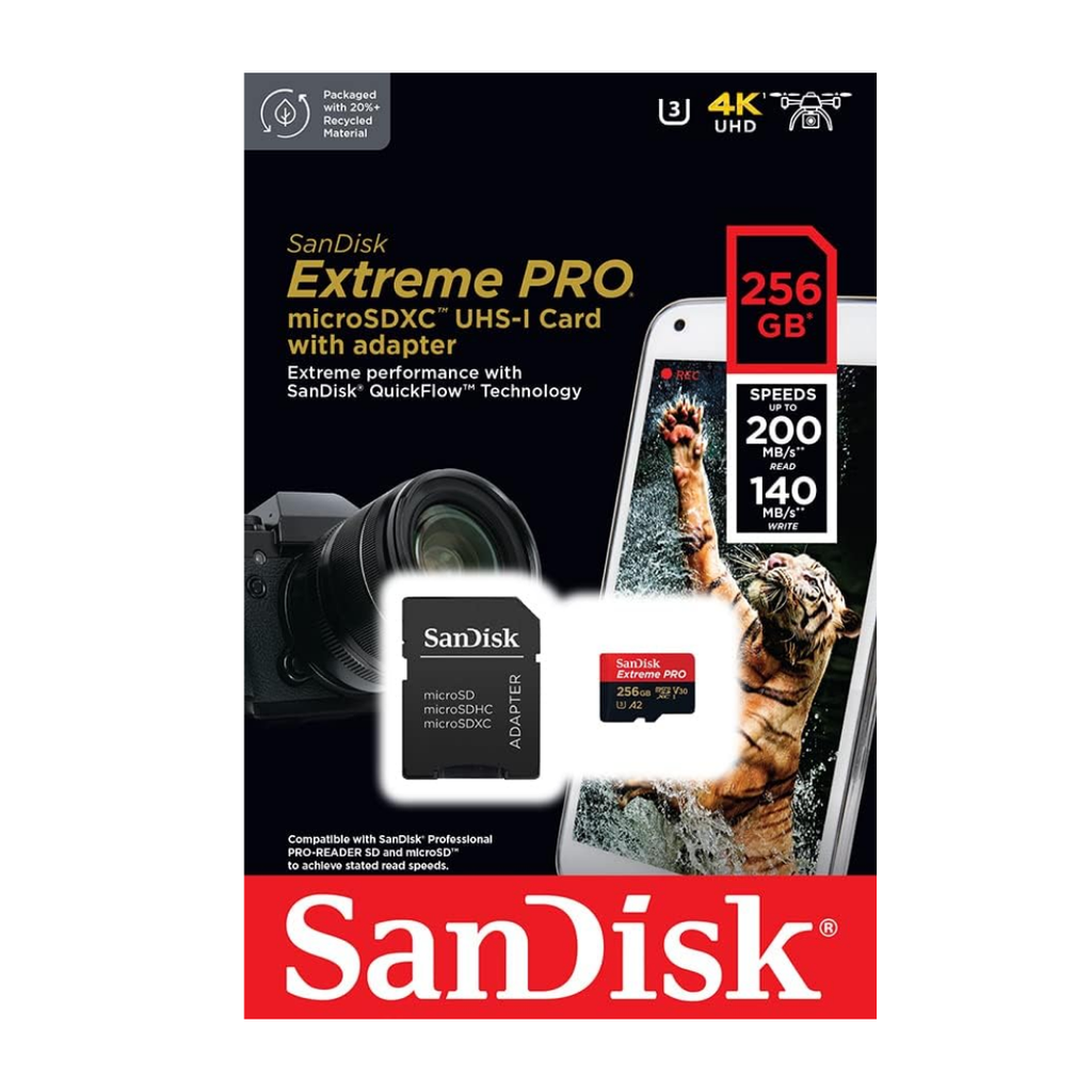 SanDisk 256GB Extreme Pro 200 mb/s SDSQXCD microSDXC Memory Card