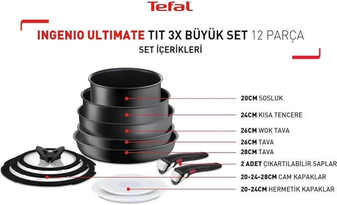 Tefal Titanyum Ingenio Simple Cook 1X Büyük Set - 12 Parça - 2100125537