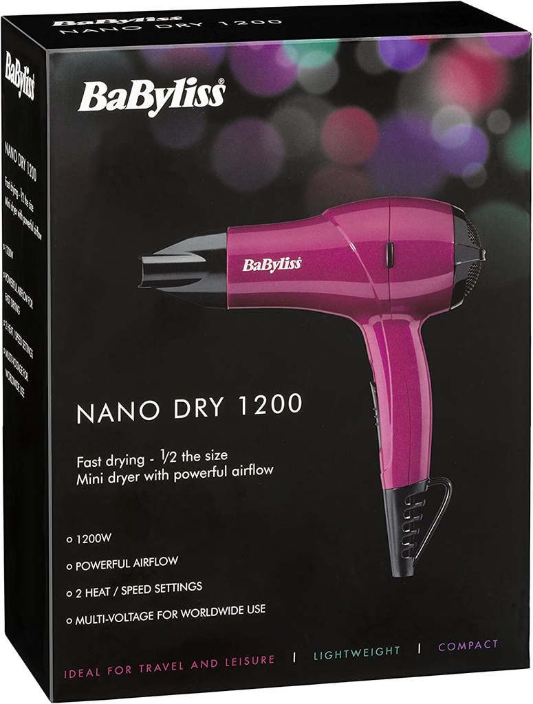 Babyliss 5282BAU Nano Dry Travel Hair Dryer Pink