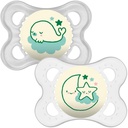 MAM Night Soothers 0+ Months (Pack of 2), Glow in the Dark Baby Soothers