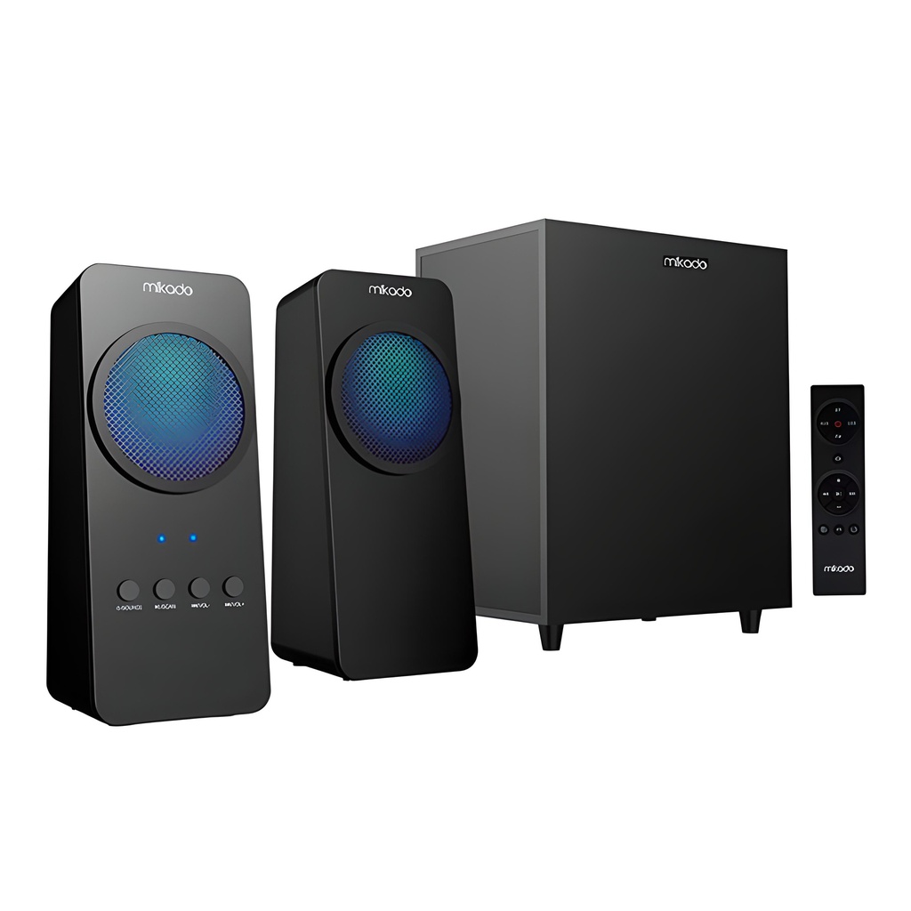 Mikado MD-318BT 2 + 1 25W Black USB + FM + Bluetooth Supported LED Light Speaker