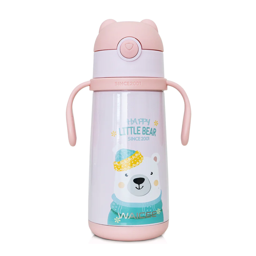 Waicee Happy Little Bear Water Bottle Steel 400ml - Pink WC-K01-P