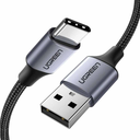 Ugreen 60126 USB-A 2.0 - USB-C Kablosu Nikel Kaplama Alüminyum Örgü 1m - Siyah