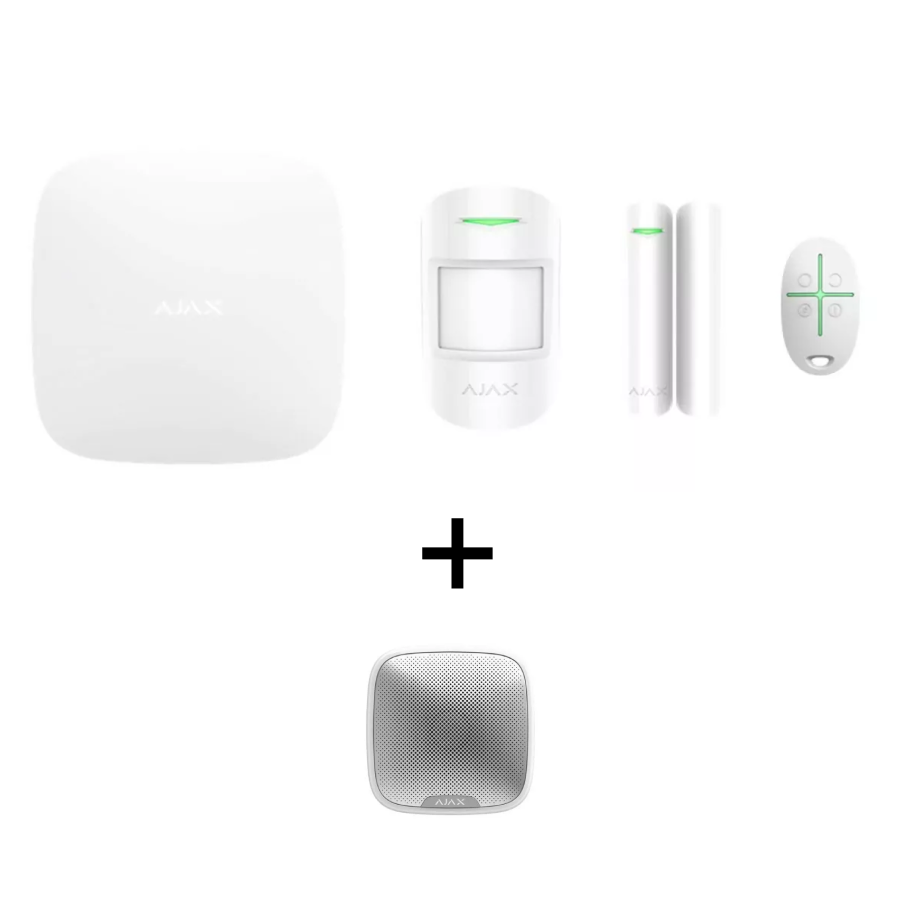 Ajax StarterKit + Siren | Ev Alarm Güvenlik Kiti (Beyaz) | 20288.56.wh1