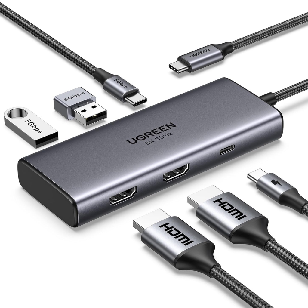 Ugreen 6 in 1 USB-C HUB 2xUSB-A 3.0 + USB-C 100W PD + SD/TF + RJ45 + 8K HDMI 15852