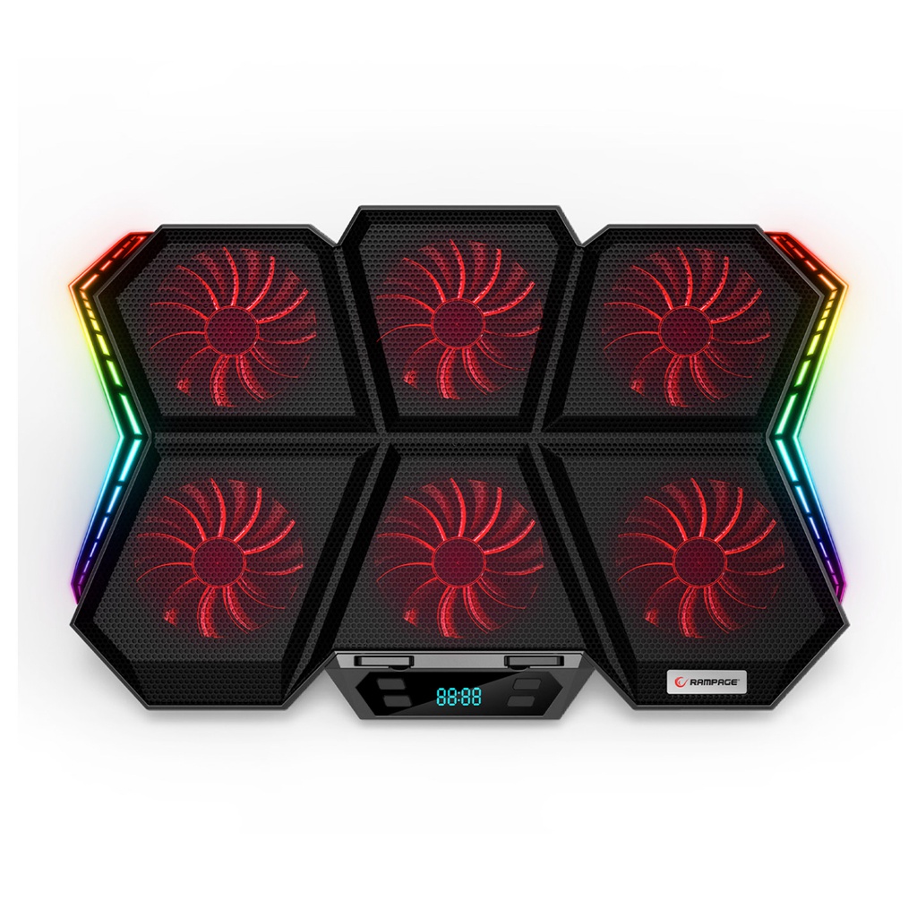 Rampage AD-RX44 X-GALE 6 Fans 12 RGB Light Modes 7 Level Stand Notebook Cooler with LCD Display
