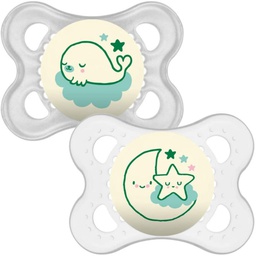 [URUN00051] MAM Night Soothers 0+ Months (Pack of 2), Glow in the Dark Baby Soothers
